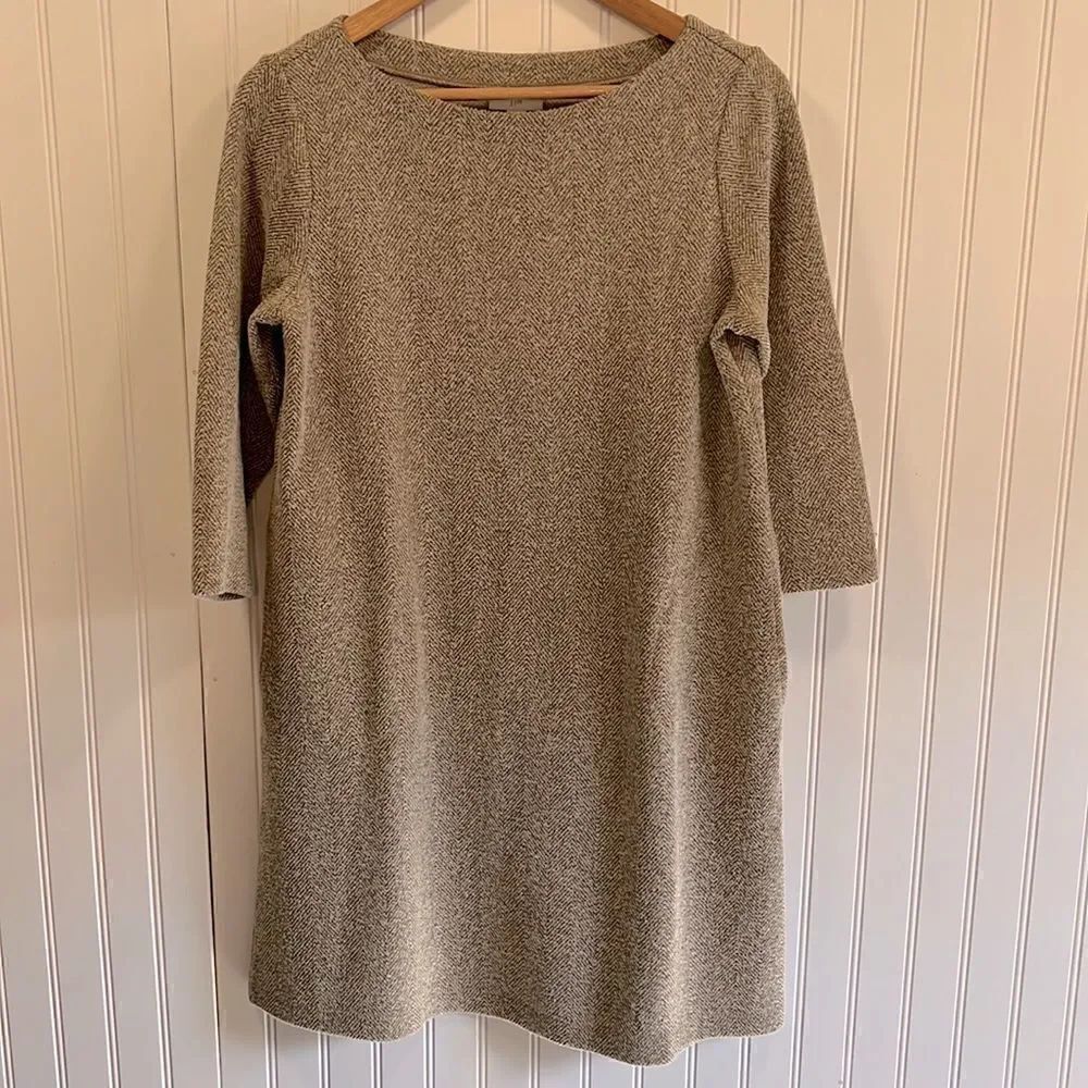 J.Jill beige quarter sleeve crewneck dress